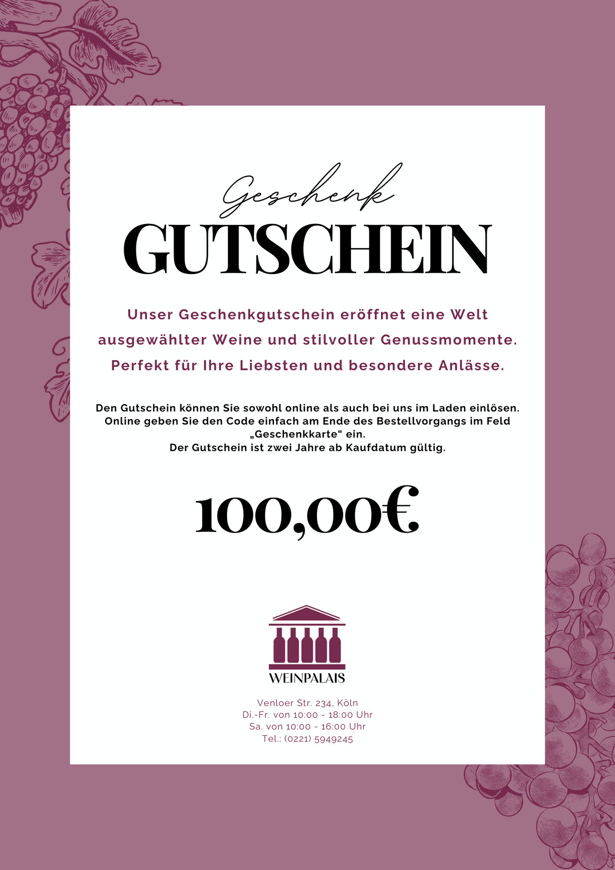 Weinpalais Geschenk-Gutschein 100€