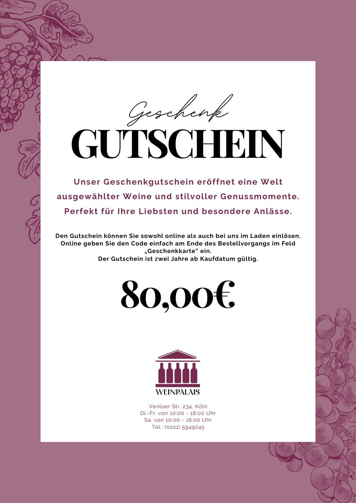 Weinpalais Geschenk-Gutschein 80€