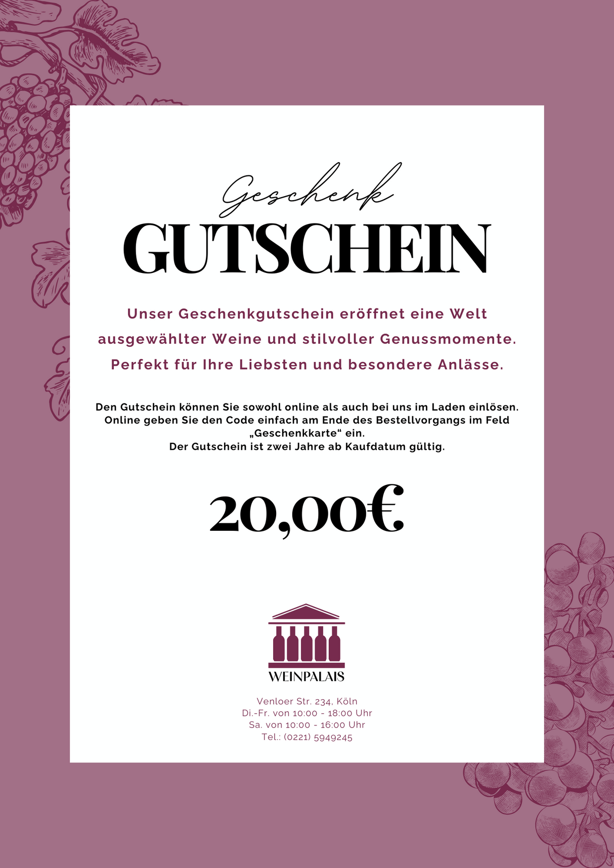 Weinpalais Geschenk-Gutschein 20€